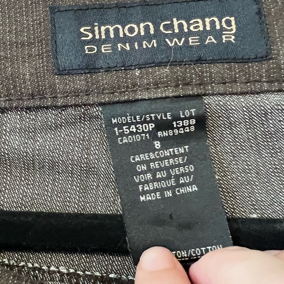 Simon Chang Stretchy Denim Bell Bottom Pants with Ribbed Detail - Picture 4 of 5